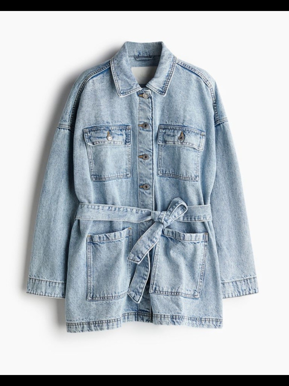 H&M NWT Light Blue Washed Denim Tie Belt Jacket - Picture 5 of 5